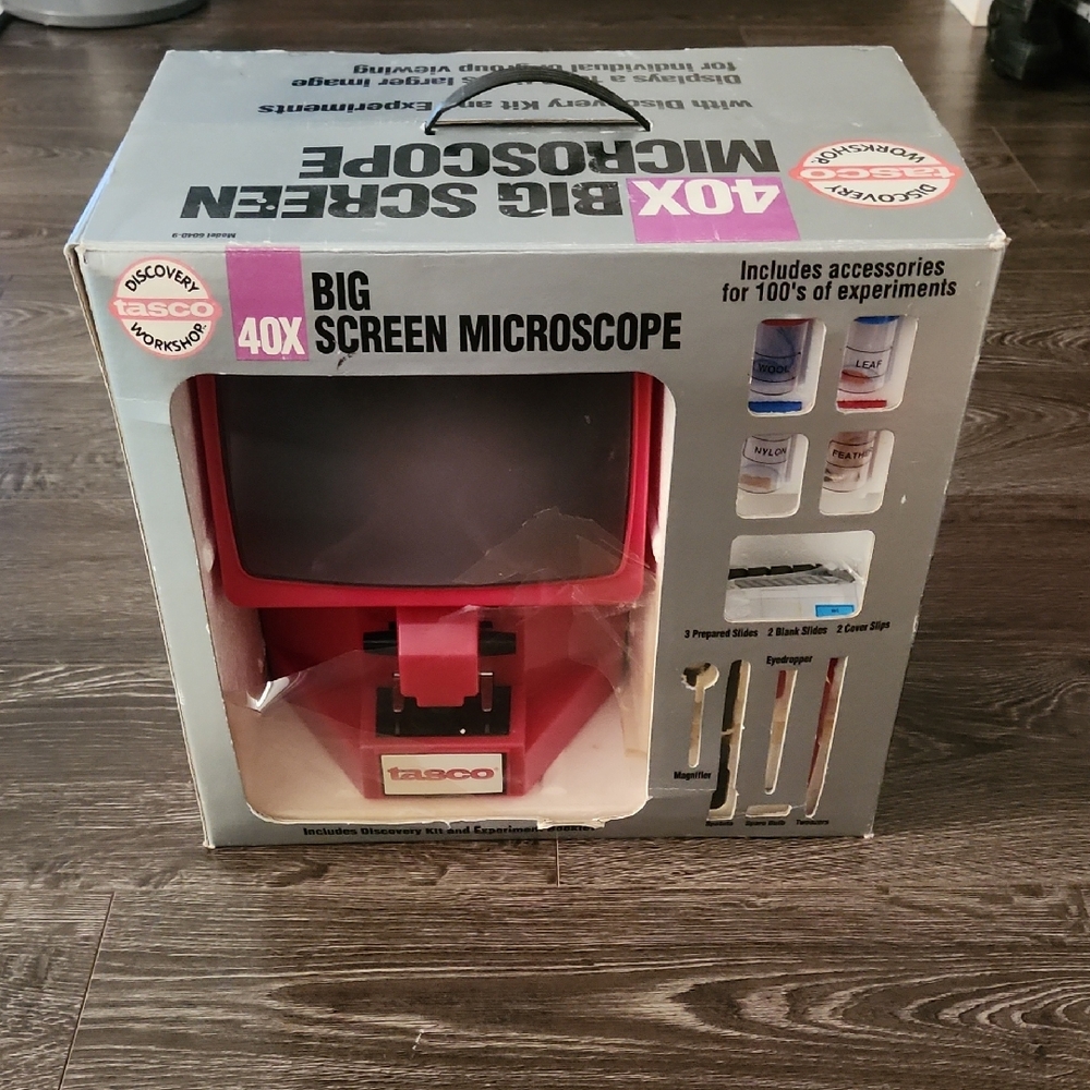 Vtg 1994 Tasco Big Screen Microscope 40X Microscope - New In Box Made In ITALY